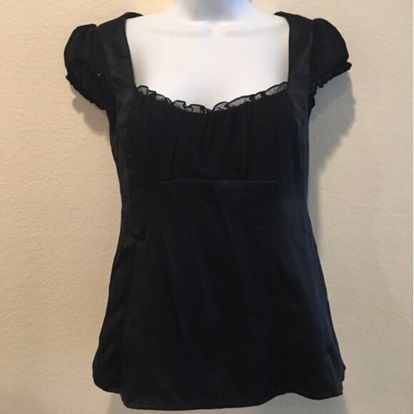 Nanette Lepore 100% Silk Black Blouse with Ruched Bust & Cap Sleeves - Picture 1 of 8